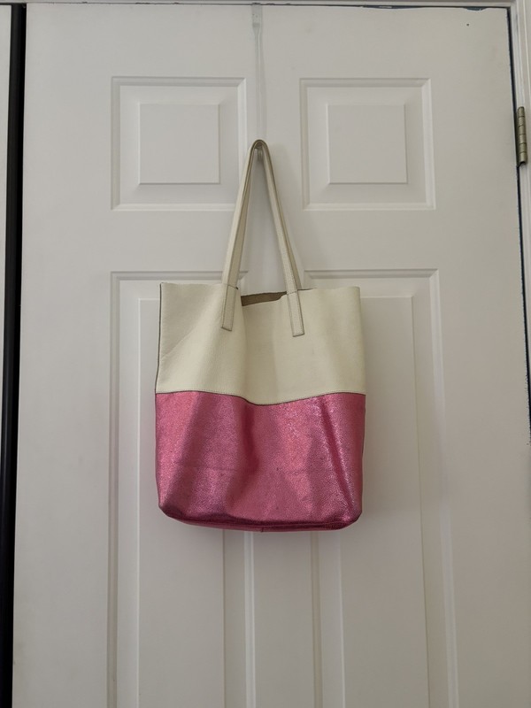 Anthropologie Lana Butter Soft Leather 2 Tone Tote Bag in Pink $120 Retail