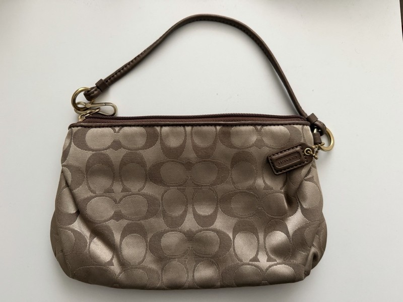 Taupe Coach Monogram Signature Wallet Wristlet Purse gallery