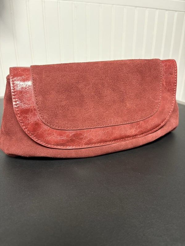 Anthropologie Suede Leather Crossbody Small Terracotta Red Handbag
