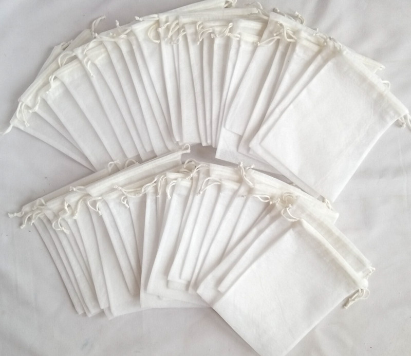 51/pc Small Drawstring Bag Storage Gift Purses semi-Transparent teeth White 7×5″