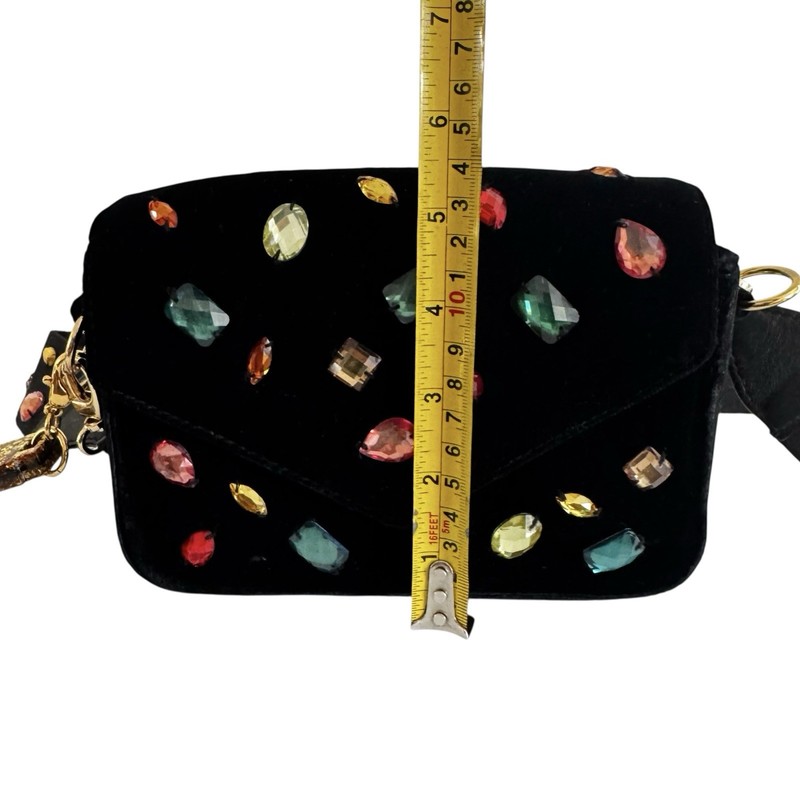 Edie Parker Melissa Crushed Velvet Jewel Crossbody Bag Black Multi Rhinestone gallery