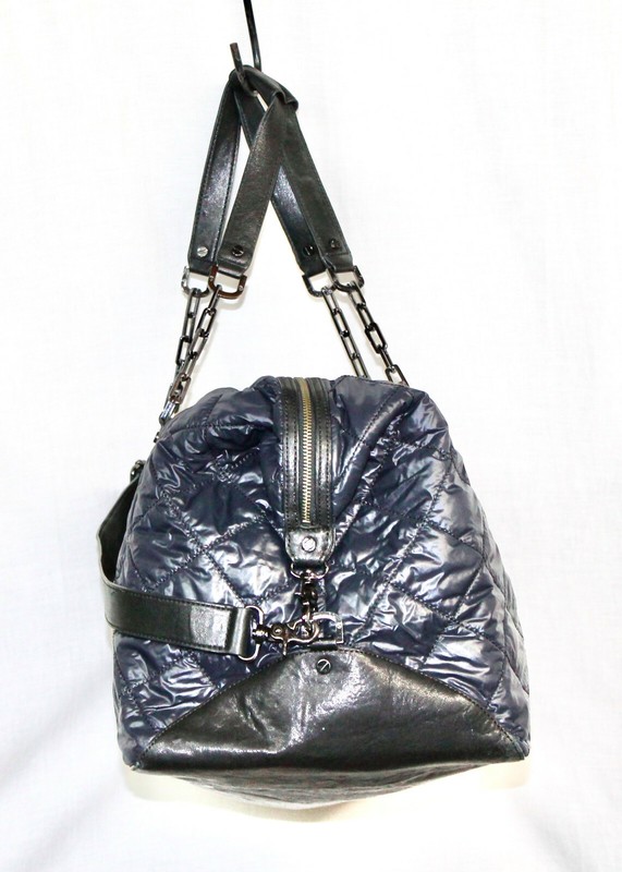 TORY BURCH Alice Weekender Duffel Tote Bag Peacock Blue Quilted Nylon Large gallery