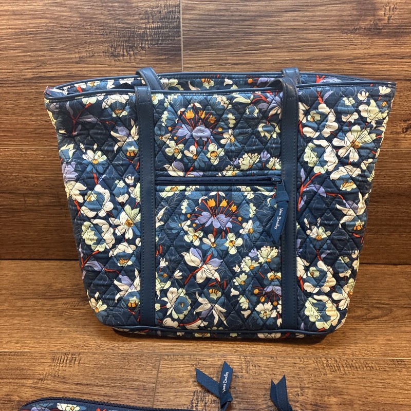 3pc Vera Bradley Tote - Retired Pattern Floral Blue Burst Wallet, Change Cosmet gallery