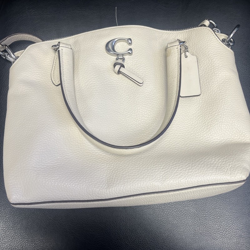 Coach Cream Pebbled Leather Bag with Crossbody Strap and Gold Hardware 9”7”5”