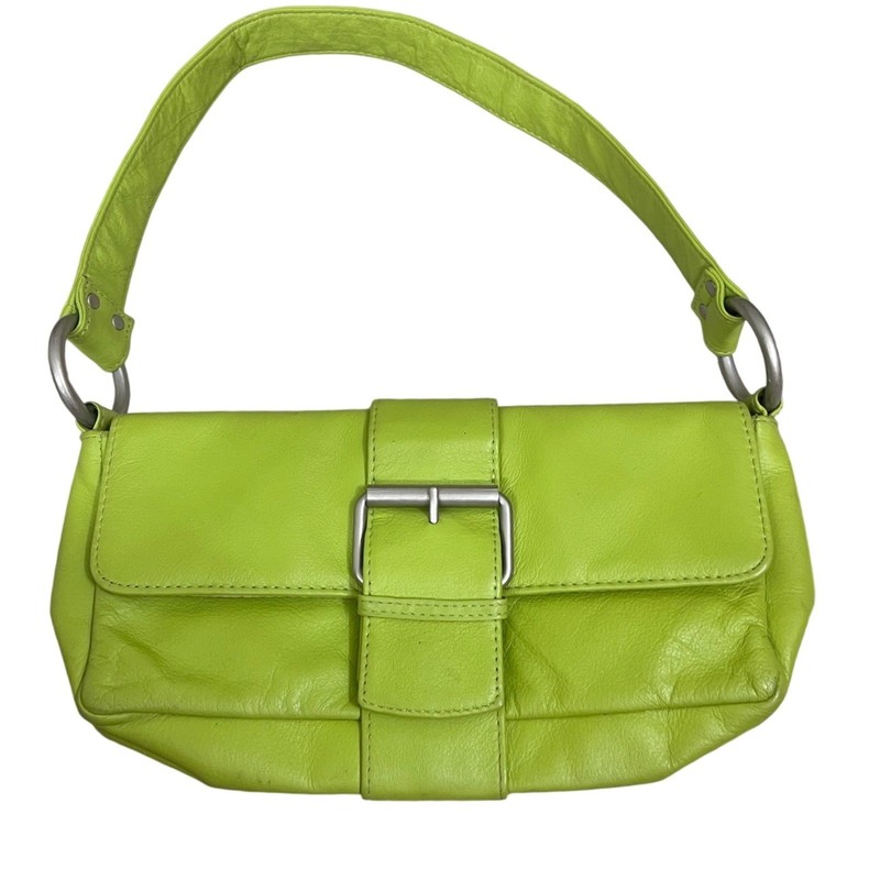 Wilsons Leather Maxima Lime Green Buckle Baguette Shoulder Bag Y2K Retro Leather