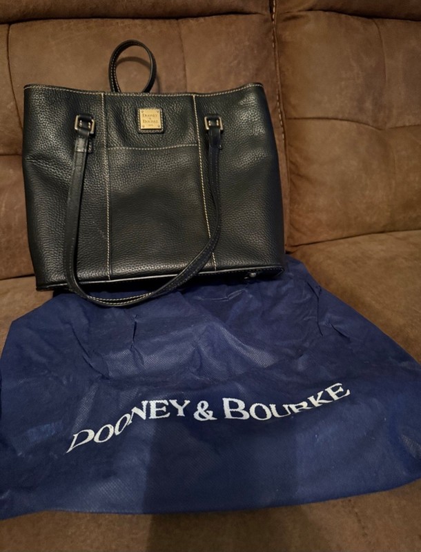 Dooney & Bourke Small Black Pebbled Tote Zip, Dust Bag, Pockets, Studs