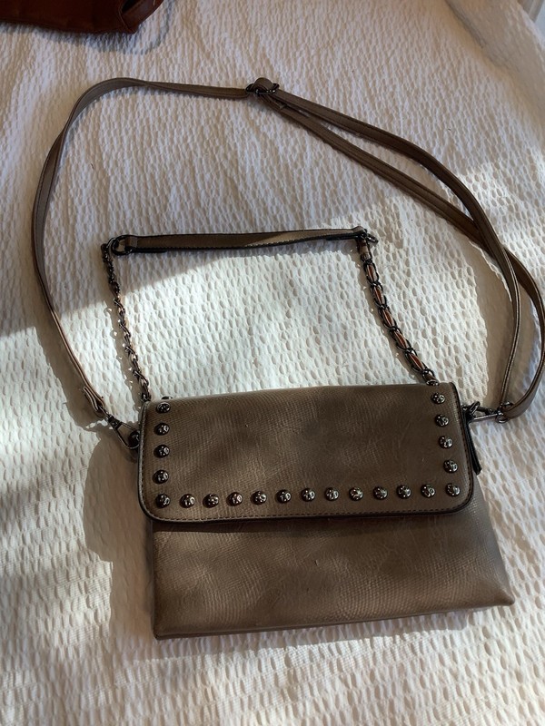 Sam & Hadley Brown Studded Chain Crossbody Bag Small Adjustable Detachable