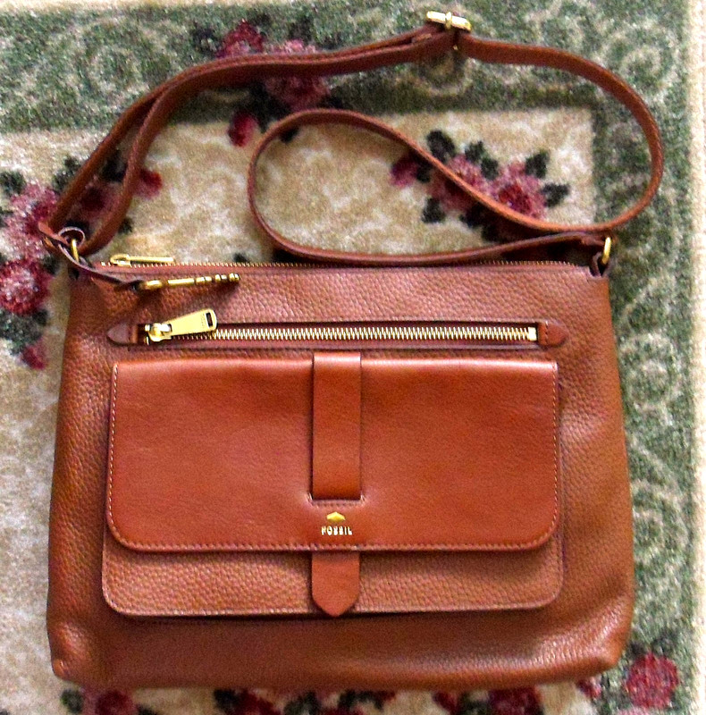 FOSSIL Brown Leather KINLEY Messenger Crossbody Purse Bag Handbag Brass Key