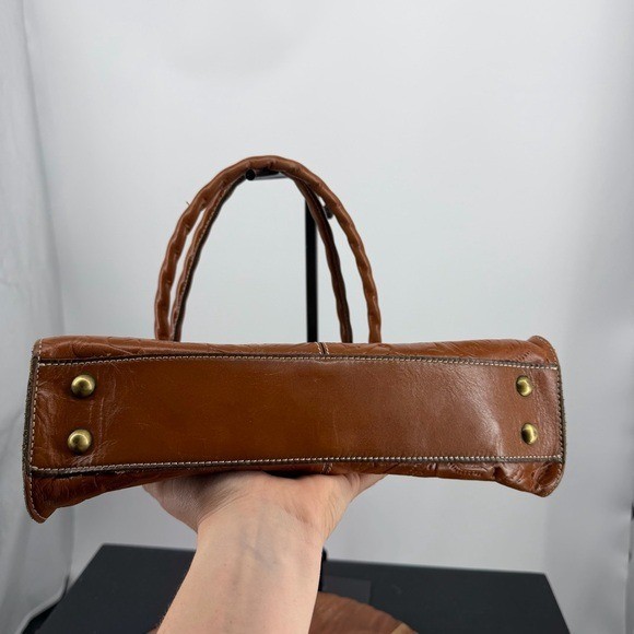 Patricia Nash Rienzo Satchel leather handbag tooled floral twisted rope handles gallery