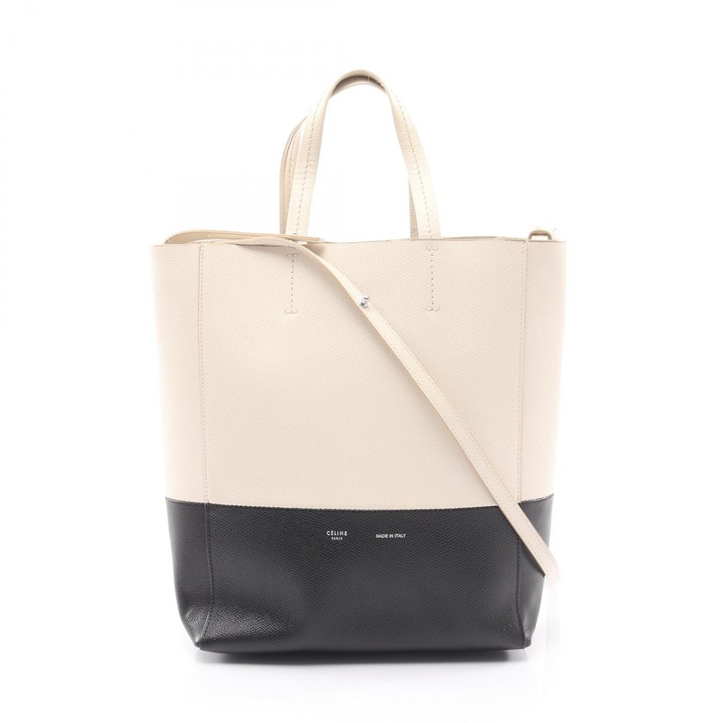CELINE Vertical Small Cabas Shoulder Tote Bag 176163 leather White Black Used