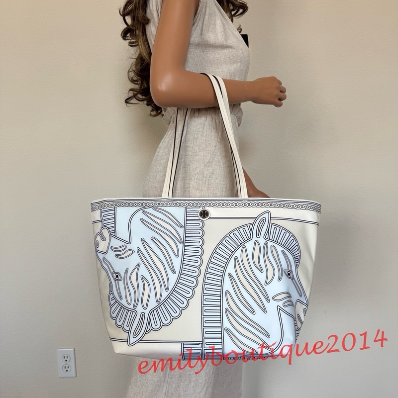 NWT Tory Burch 169341 Ella Nylon Tote Zebra Multi Large Shoulder Zip Bag
