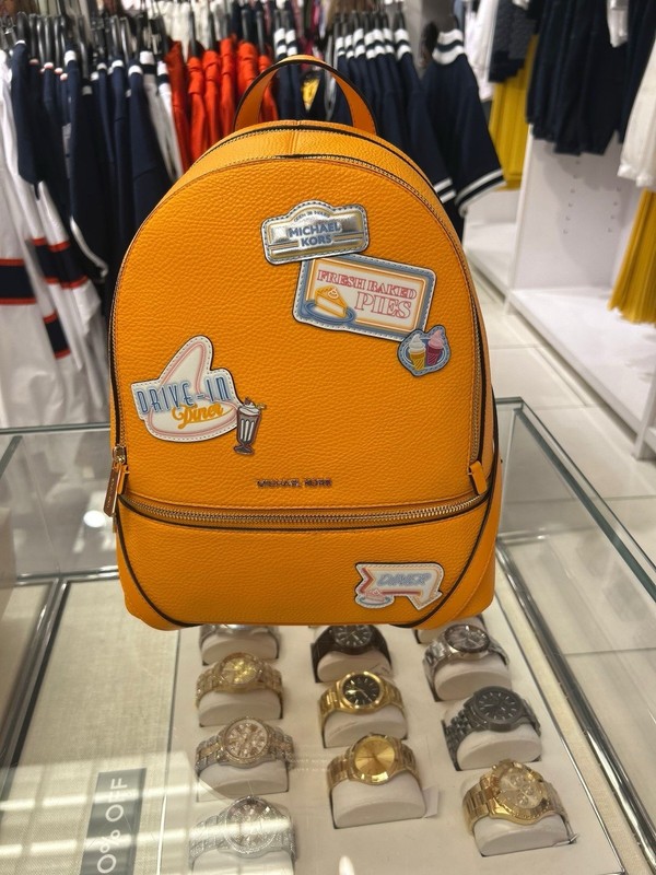 Michael Kors Rhea LadyMedium Shoulder MK Signature Logo Backpack Bag Pop Orange