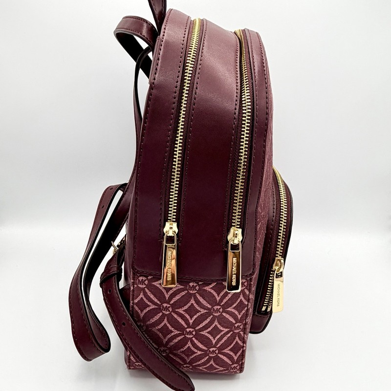 Gorgeous Michael Kors Burgundy Wine Red Leather Glitter Logo Backpack Bag NWOT gallery