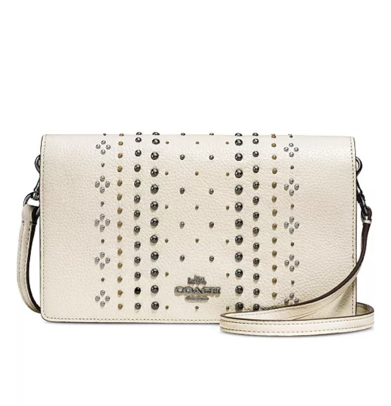COACH Bandana Rivets Foldover Crossbody in Polished Pebble Leather