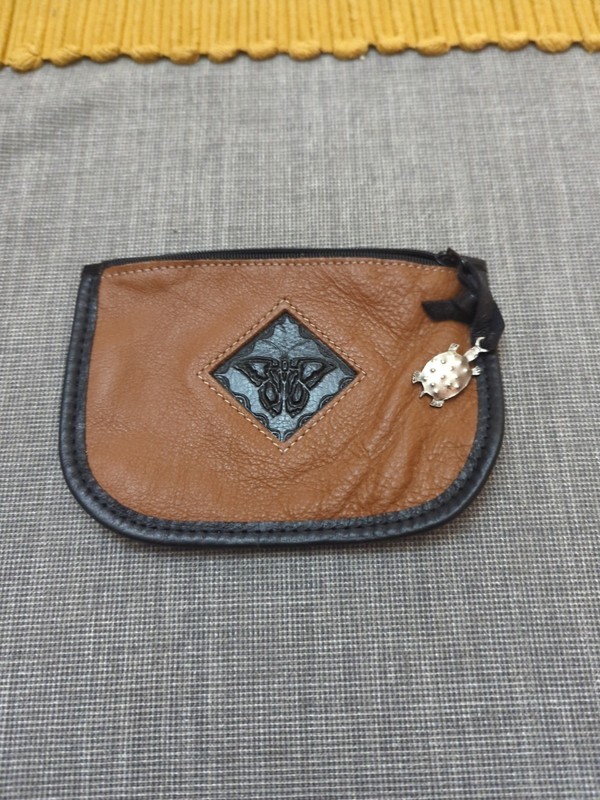 Turtle Ridge Gallery Brown & Black Handmade Leather Purse Butterfly Artwork