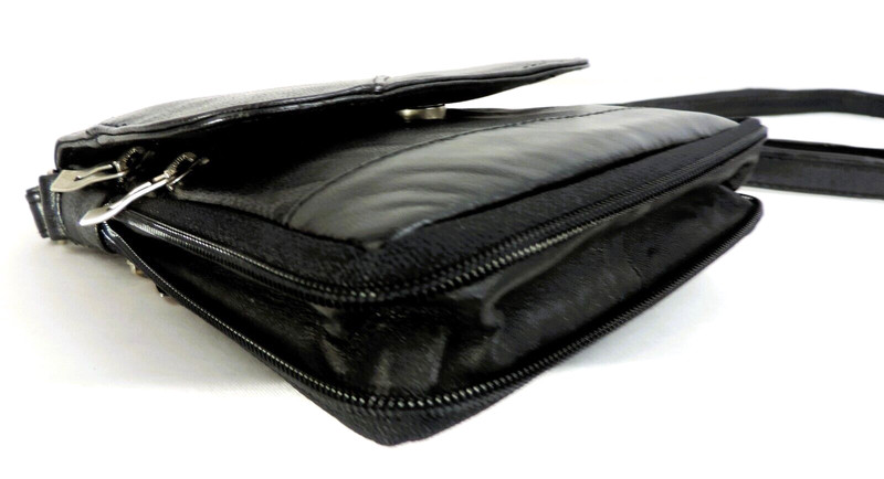 CROSSBODY ORGANIZER Black Shoulder Bag Purse Handbag Faux Leather Flap and Snap gallery