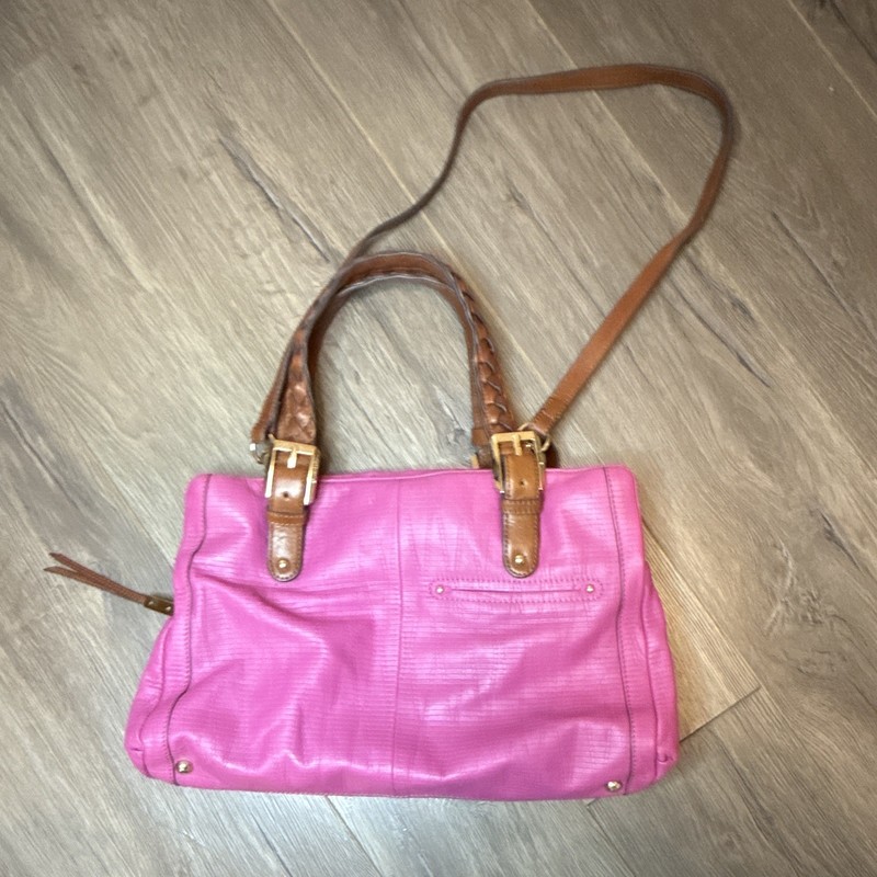 B. Makowsky Pink Satchel Top Handle Zip Lined Inner Pockets Gold Hardware