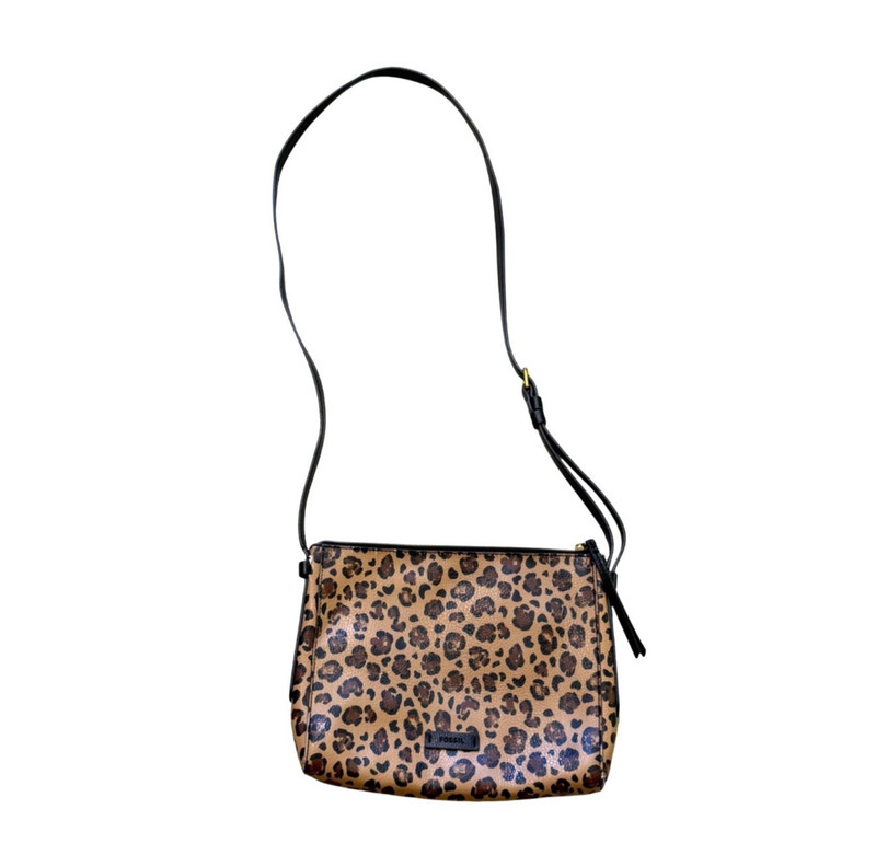 Fossil Women’s Crossbody Bag Brown Leopard Print Faux Leather Modern Safari Boho