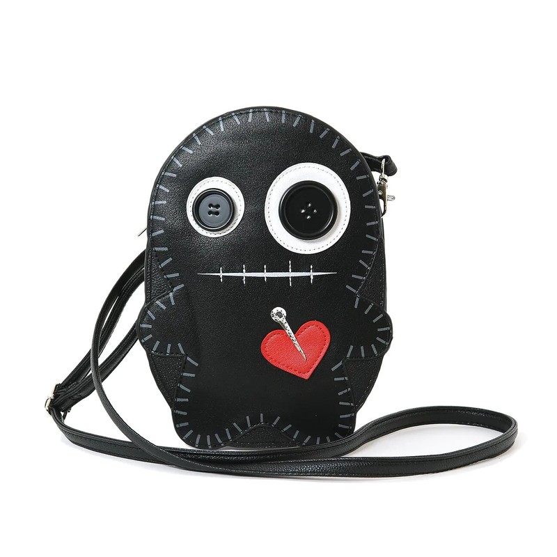 NEW Skull Pirate Black Stitched Voodo Doll Heart Scary Halloween Cross Body Bag