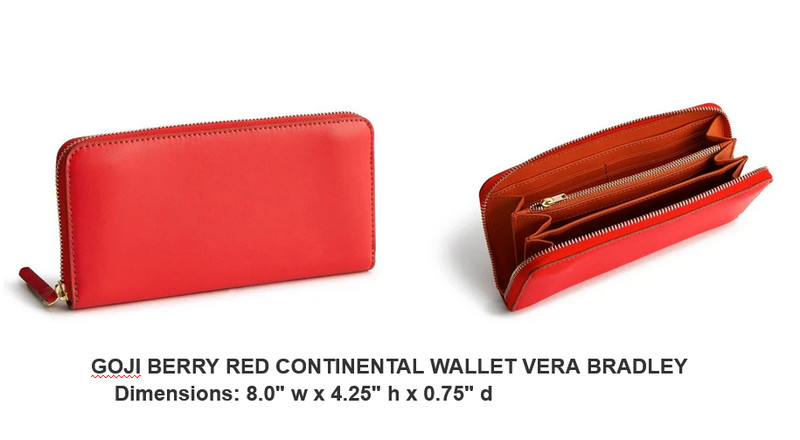 Goji Berry Red Leather Continental Wallet Full Zip Vera Bradley NEW