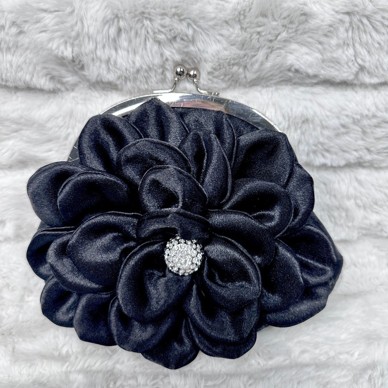 Vintage Daniel Ames Couture Evening Bag Women Black Flower Rhinestone Clutch
