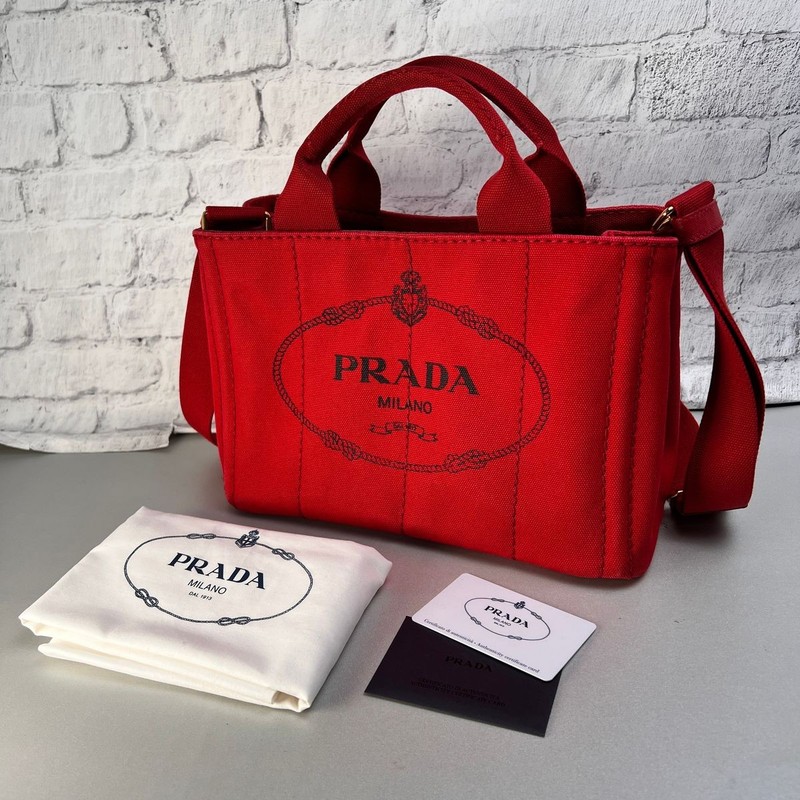 PRADA Bag: 2WAY Canvas Red W29H19D15cm w/o accessories;