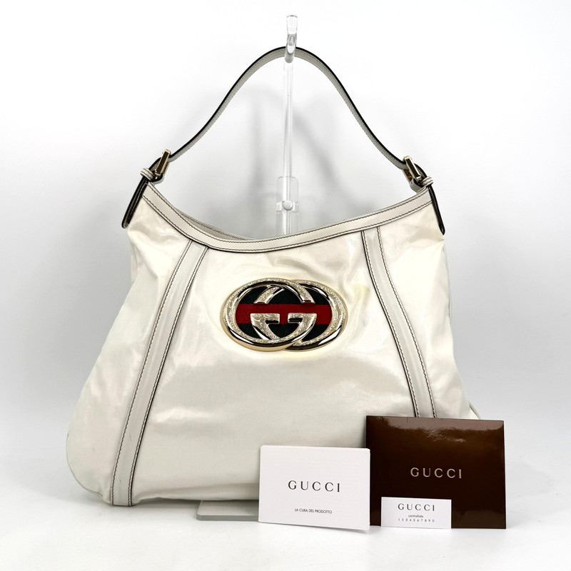 Gucci Sherry Shoulder Bag PVC White Interlocking G Authentic 438T0401