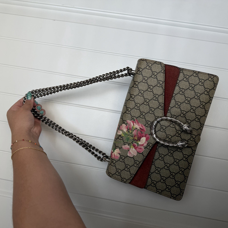 Gucci Dionysus Small GG Monogram Floral Chain Shoulder Bag Push Lock