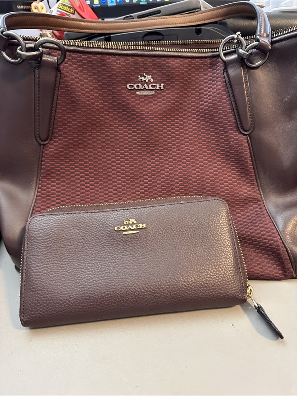 COACH LEGACY Jacquard Oxblood Canvas and Leather Tote And Matching Wallet