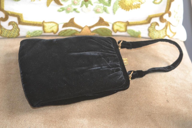Vintage 1960's Mel Ton Black Velvet Bag w Comb Mirror Change Purse MCM w Satin