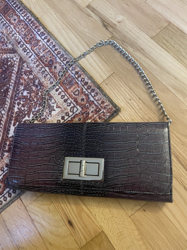 Lulu Townsend Faux Crocodile Purple Clutch Purse with Chain Strap