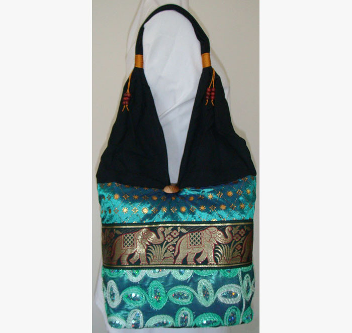 Thai Hobo Bag with Sequins & Elephants Style J, many Colours made in Thailand!