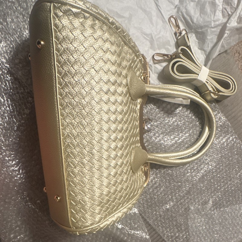 Gold Rhinestone Studded Braided Metallic Satchel Detachable Strap gallery