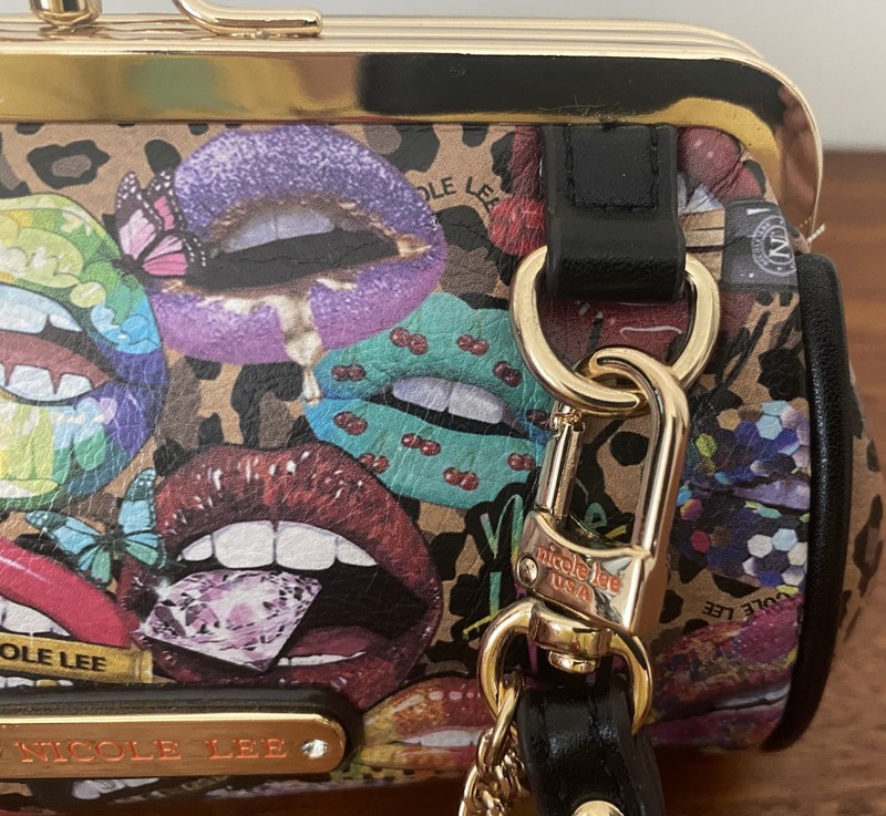 Nicole Lee Wild Lips Double Kiss Lock Coin Purse Wristlet Pouch Leopard NWOT gallery