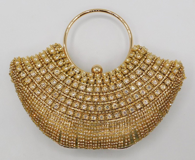 New Rhinestone Evening Handbag Handle Tassel Wedding Party Clutch Purse Gold5280