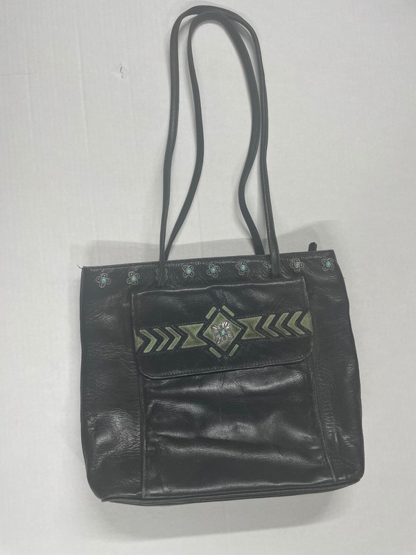 HANDBAG PURSE BLACK LEATHER UNMARKED NO TAG COULD BE SCULLY VINTAGE