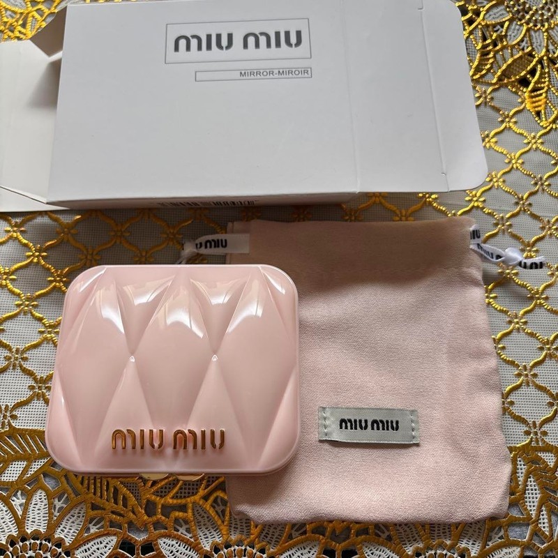 MIUMIU Compact Mirror Pink Novelty Box with Drawstring Bag