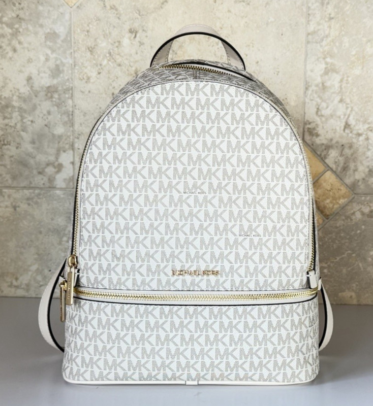 Michael Kors Rhea Medium Zip Backpack MK Light Cream Multi