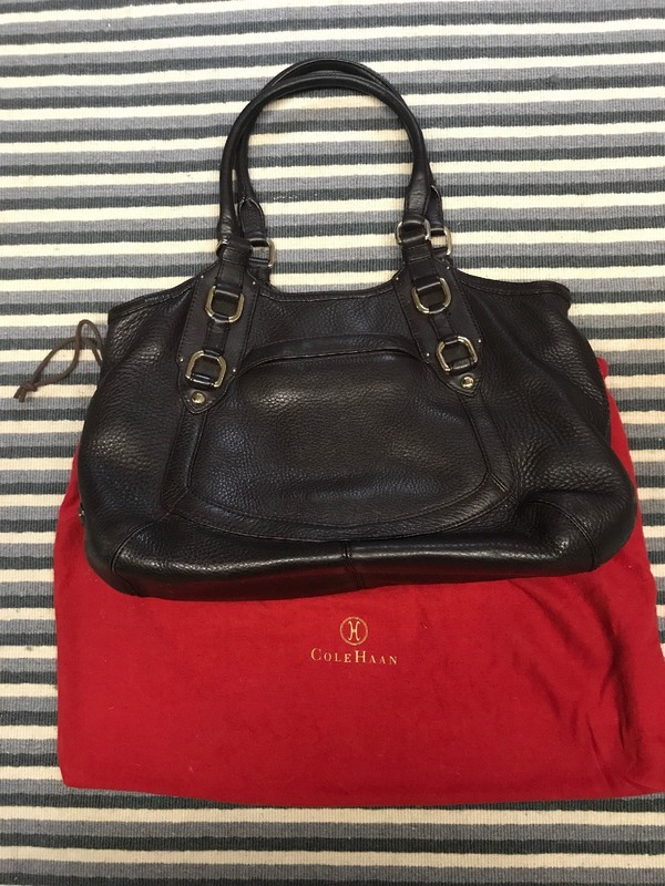 Cole Haan Tote Bag Peppled Leather Brown Gold Hardware School Work Compartments