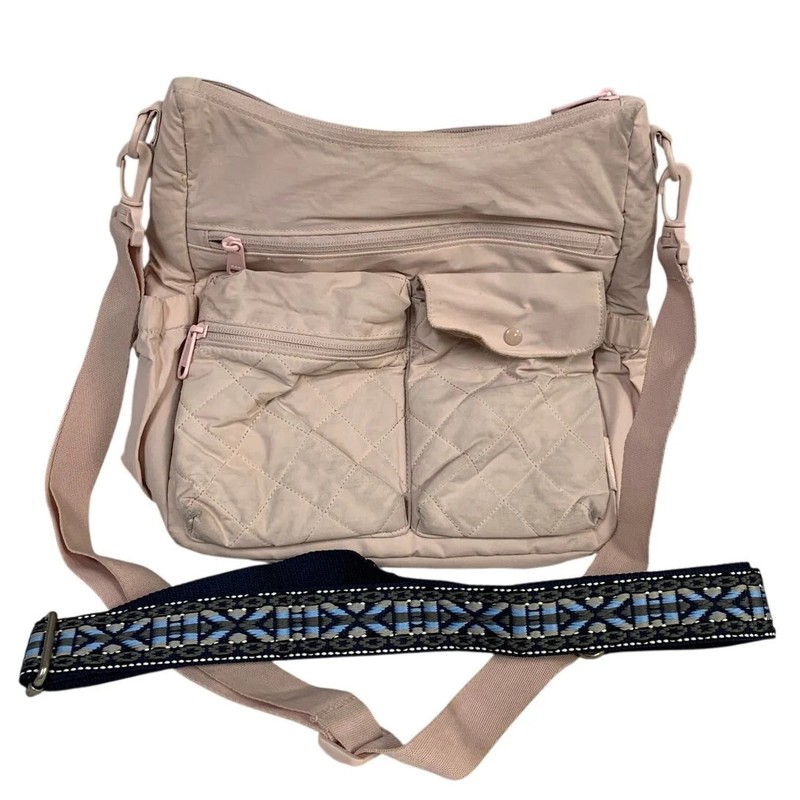 Bagsmart Womens Pink Nylon Multi Zip Pocket Crossbody Travel Handbag Purse