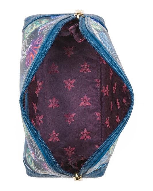ANUSCHKA WANDERLUST Hand Crafted Printed Seashells Fabric Leather Trim Pouch gallery
