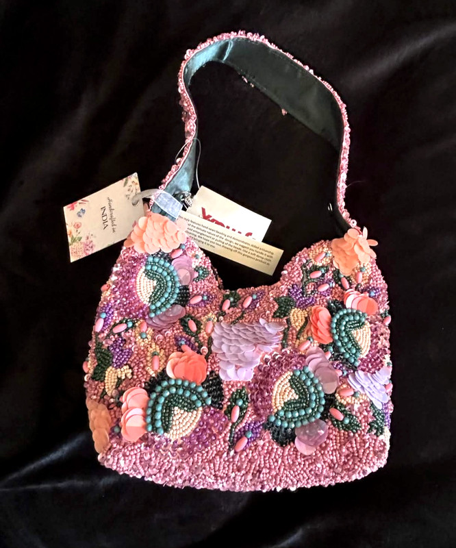 New Release Handcrafted in India Pink Floral Garden Beaded Bag Viral TikTok