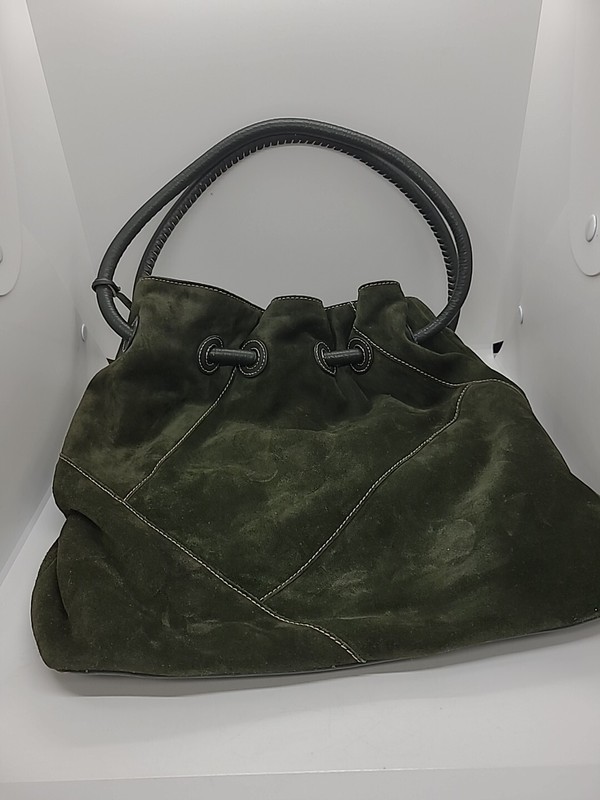 Donald J Pliner Green Suede Leather Drawstring Shoulder Bag