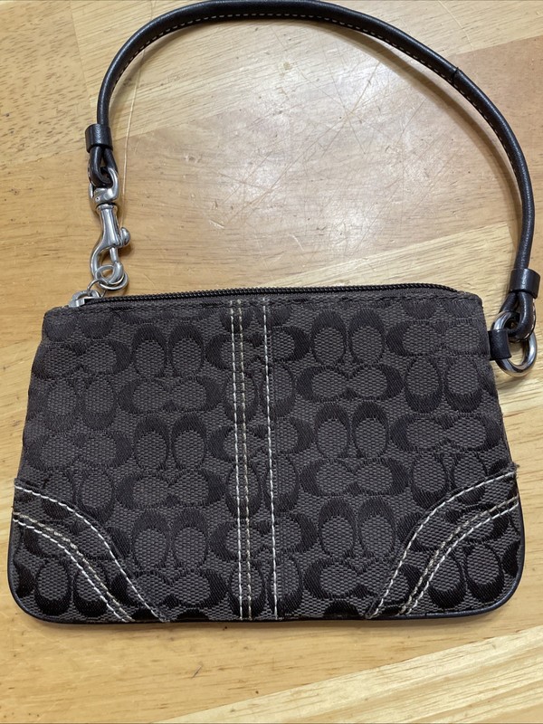 COACH Brown Logo Wristlet 6 1/2 In X 4 1/2 In.
