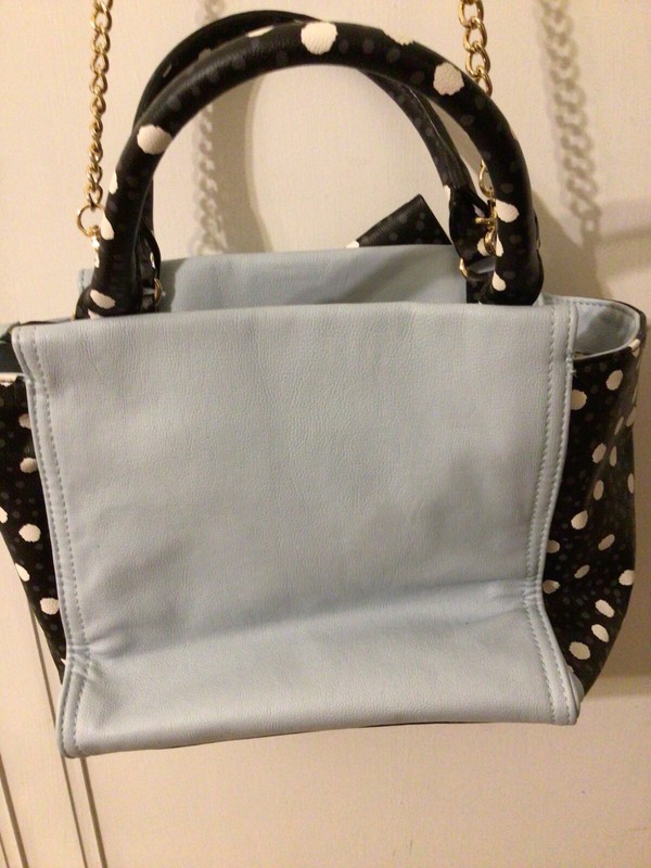 VTG Y2K 2000s Betsey Johnson Purse Crossbody Light Blue, Black, White Polka Dot gallery
