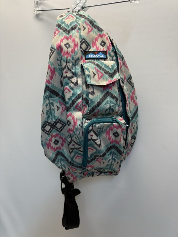KAVU Rope Sling Bag Cotton Crossbody Pink Teal Black Aztec Hiking 19” Backpack