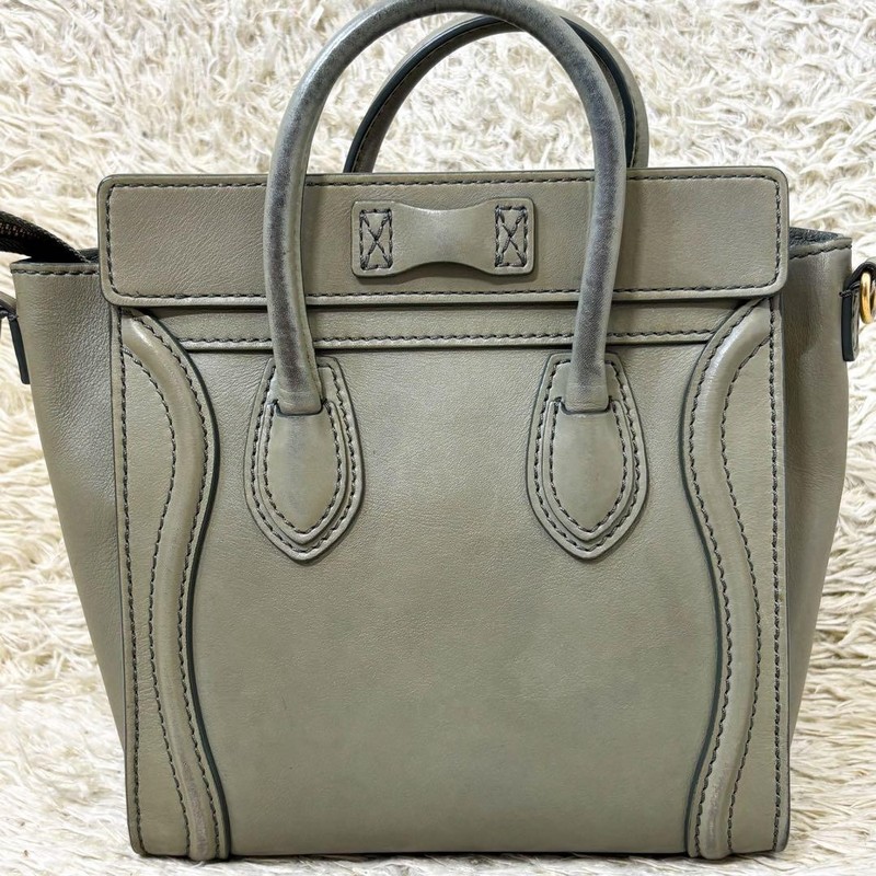 Celine Luggage Nano Shopper Handbag Khaki 2Way Crossbody Used gallery