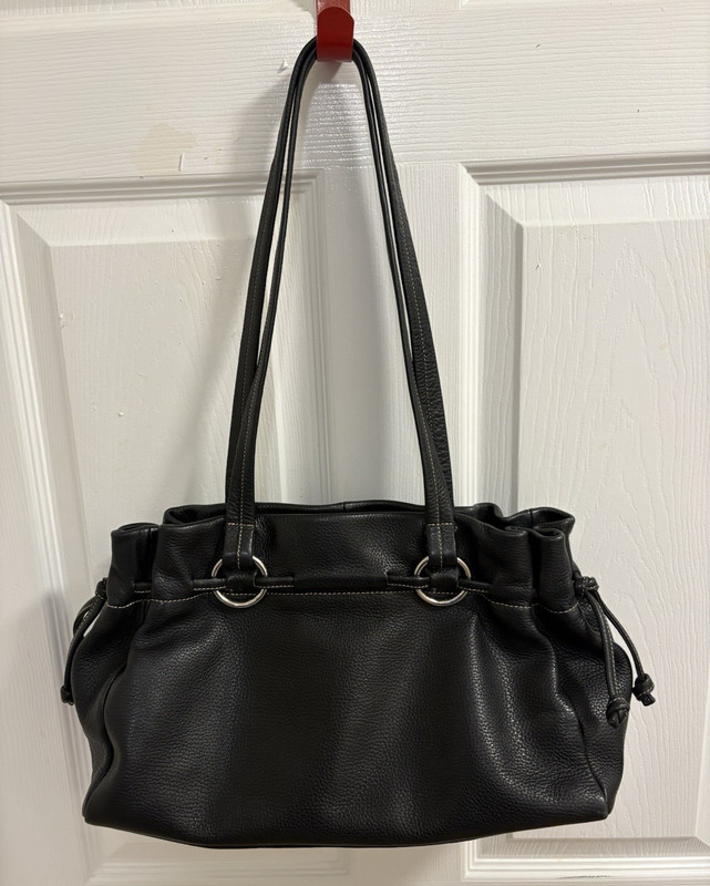 Michael Rome Women’s Black Shoulder Bag Drawstring Closure Silver Hardware Italy