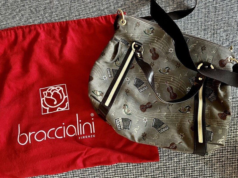 NEW Braccialini Bag Music Pattern Accordion/violin/cello With Long Strap