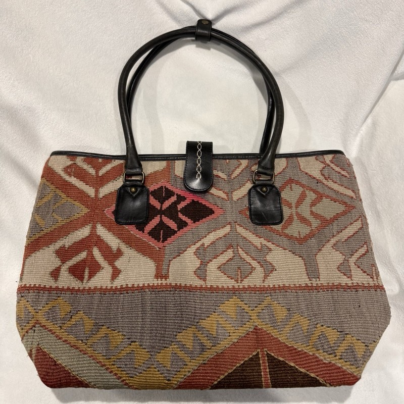 Yun Art Tote Kilim Wool & Leather Bag Handmade Made In Turkey